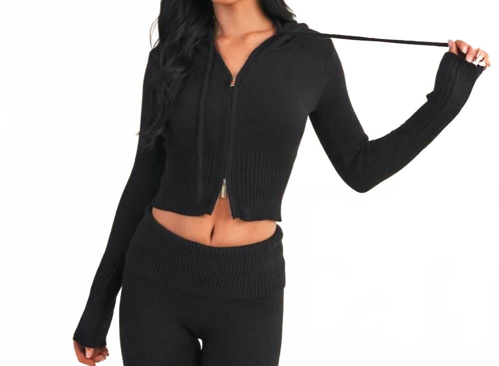 NEW KIMBERLY C stella knit zip up hoodie in black